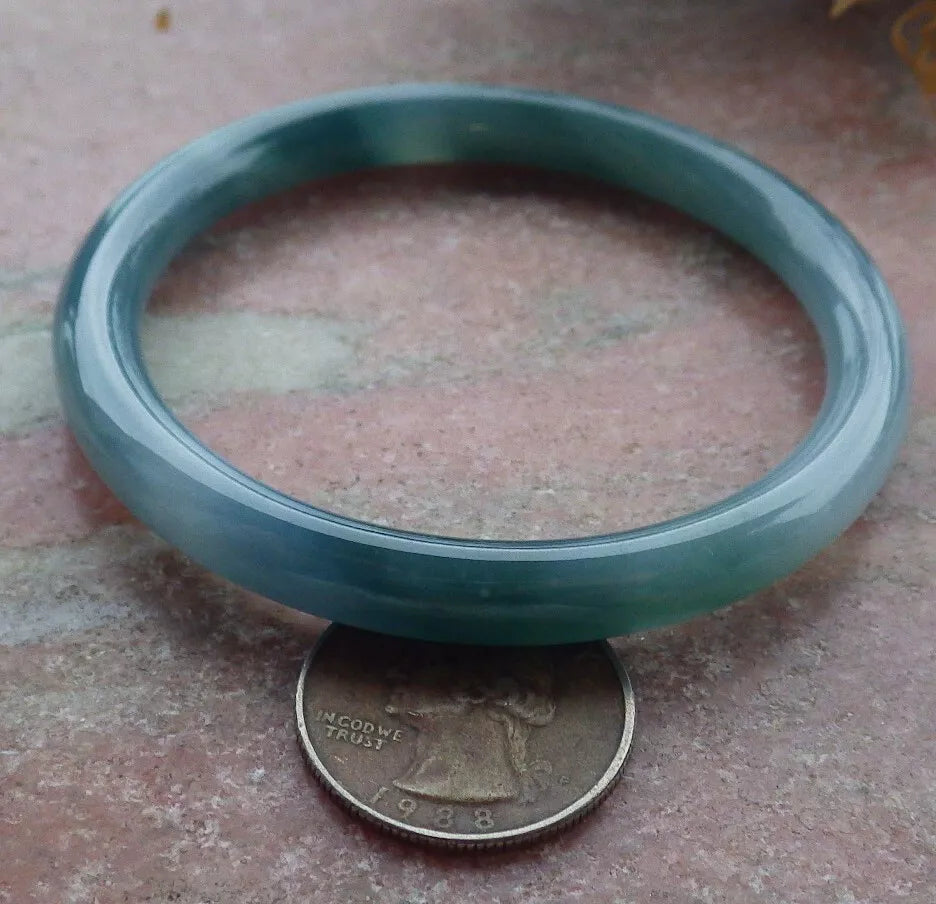 VINTAGE Medium Jadeite green Bangle Round Princess Cut Size 58.6mm Certified GRADE A Jade L837 - JazzyJewelbyAmina 