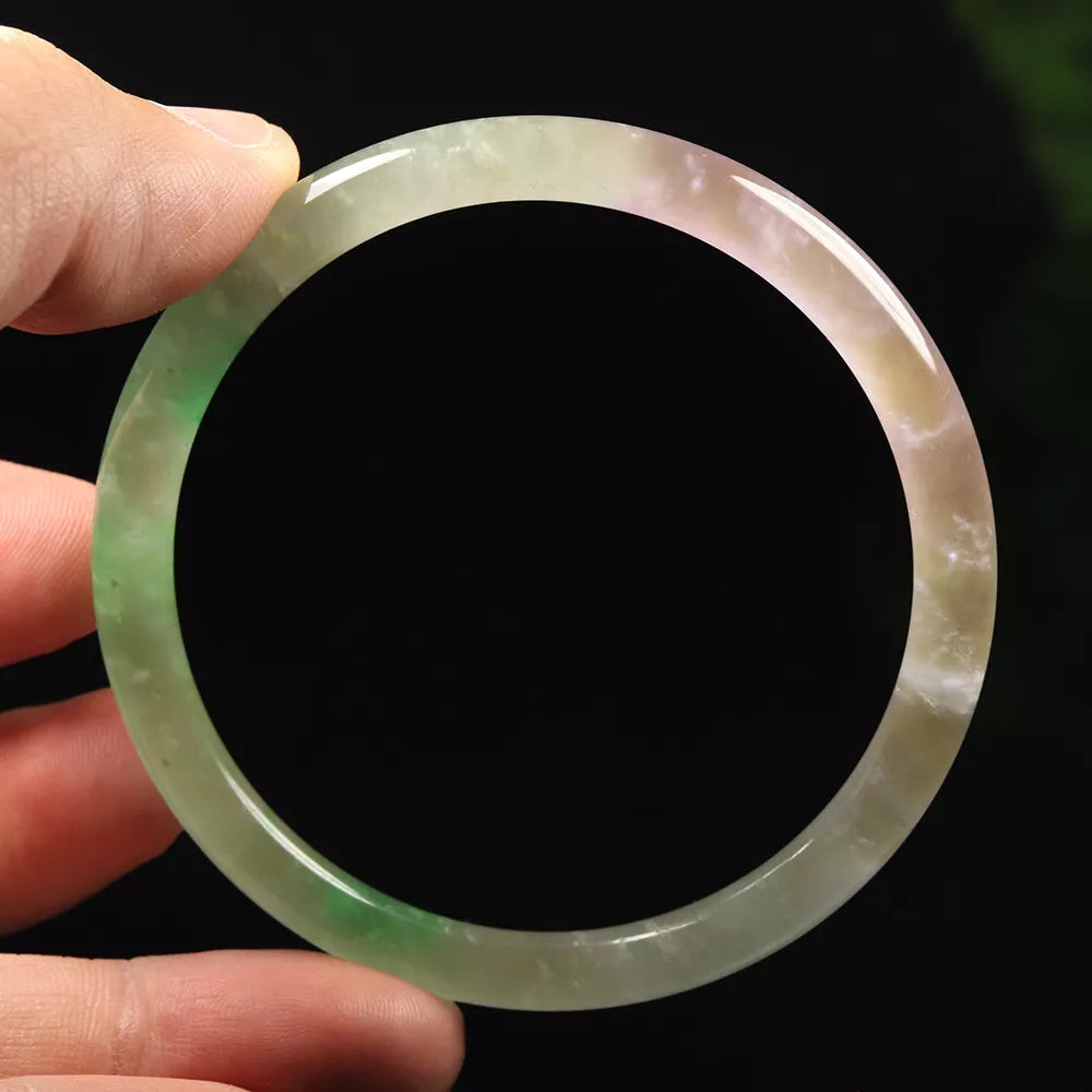 VINTAGE Large Jadeite Green/Lavender Jade Bangle size 60mm Round Princess Thin Cut - L035 - JazzyJewelbyAmina 