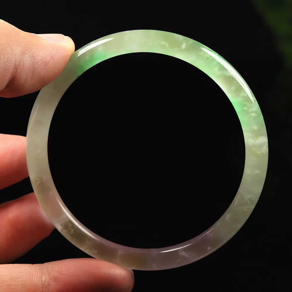 VINTAGE Large Jadeite Green/Lavender Jade Bangle size 60mm Round Princess Thin Cut - L035 - JazzyJewelbyAmina 