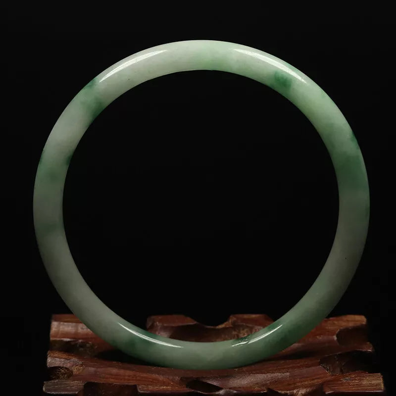 VINTAGE Medium Jadeite Green/White Jade Bangle Size 59Round Princess Thin Cut U009 - JazzyJewelbyAmina 