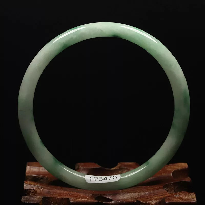 VINTAGE Medium Jadeite Green/White Jade Bangle Size 59Round Princess Thin Cut U009 - JazzyJewelbyAmina 