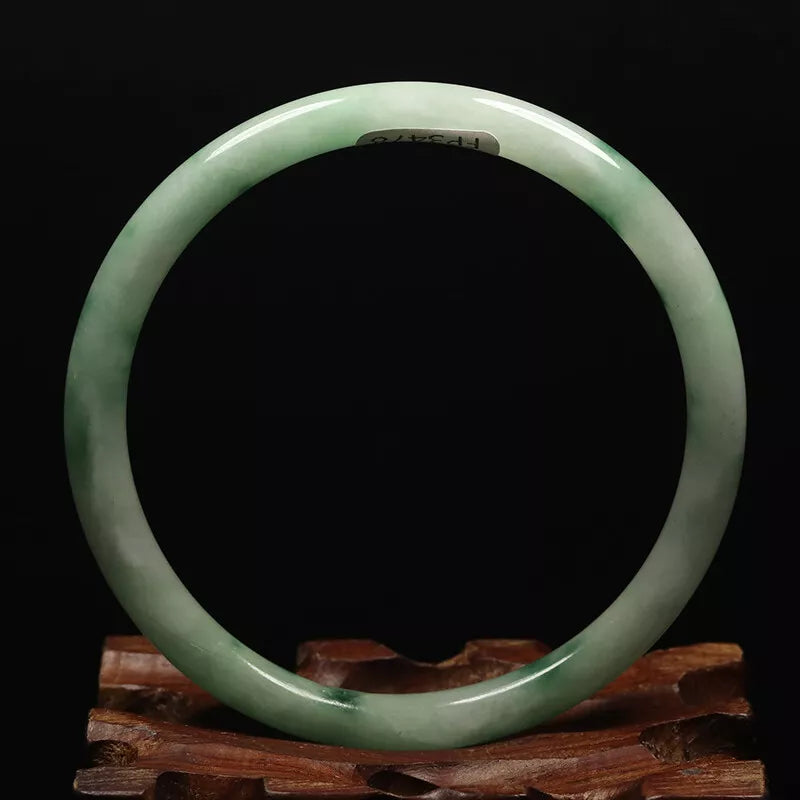VINTAGE Medium Jadeite Green/White Jade Bangle Size 59Round Princess Thin Cut U009 - JazzyJewelbyAmina 