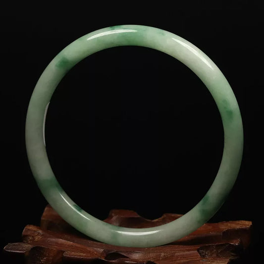 VINTAGE Medium Jadeite Green/White Jade Bangle Size 59Round Princess Thin Cut U009 - JazzyJewelbyAmina 