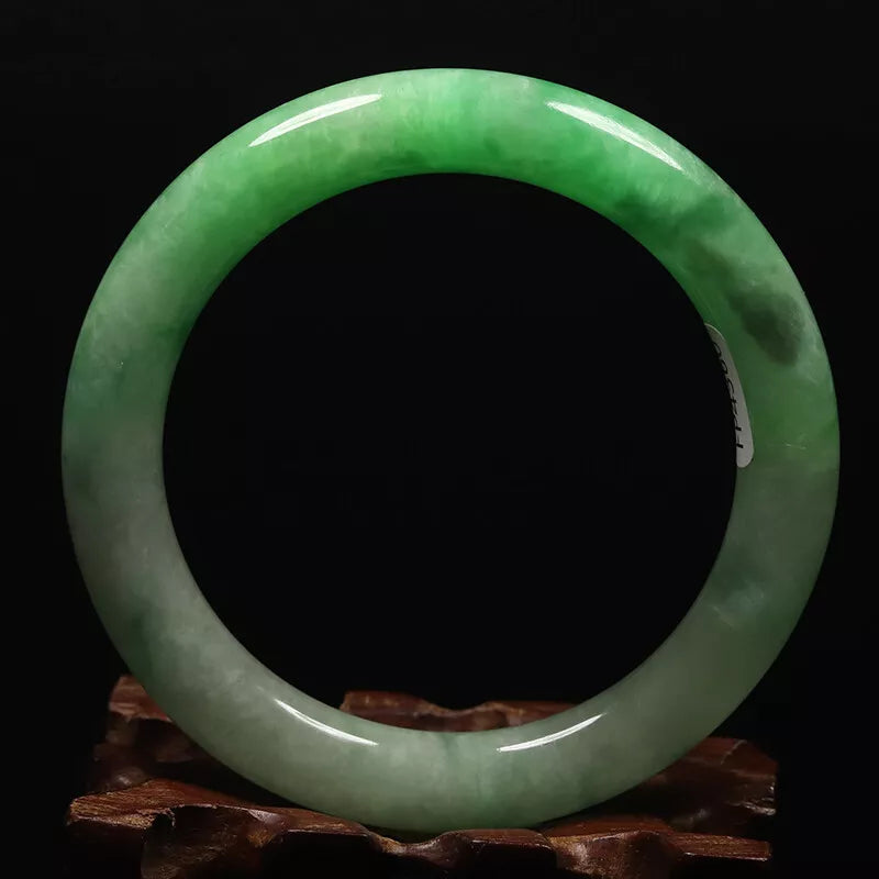 VINTAGE Medium Jadeite Green Jade Bangle Size 58mm Round Princess Chunky Cut U773 - JazzyJewelbyAmina 