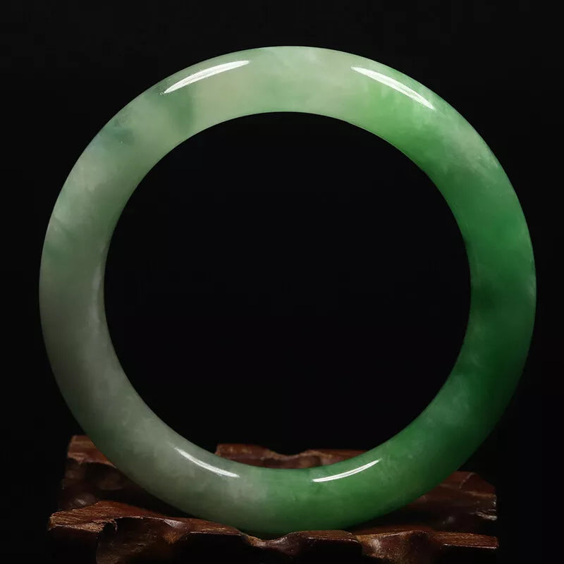 VINTAGE Medium Jadeite Green Jade Bangle Size 58mm Round Princess Chunky Cut U773 - JazzyJewelbyAmina 