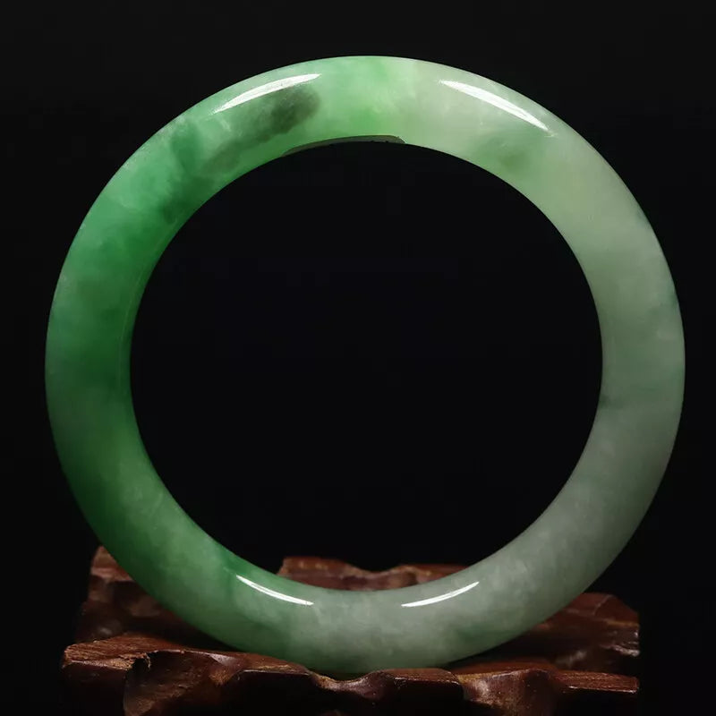 VINTAGE Medium Jadeite Green Jade Bangle Size 58mm Round Princess Chunky Cut U773 - JazzyJewelbyAmina 