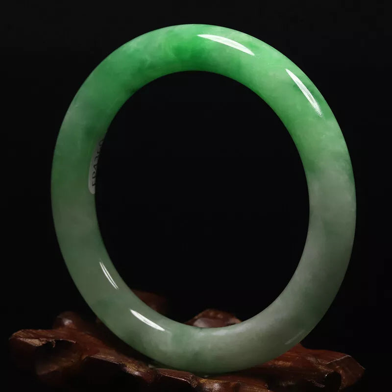 VINTAGE Medium Jadeite Green Jade Bangle Size 58mm Round Princess Chunky Cut U773 - JazzyJewelbyAmina 