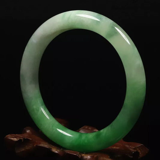 VINTAGE Medium Jadeite Green Jade Bangle Size 58mm Round Princess Chunky Cut U773 - JazzyJewelbyAmina 