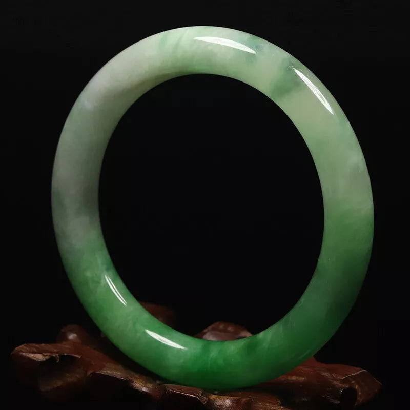 VINTAGE Medium Jadeite Green Jade Bangle Size 58mm Round Princess Chunky Cut U773 - JazzyJewelbyAmina 