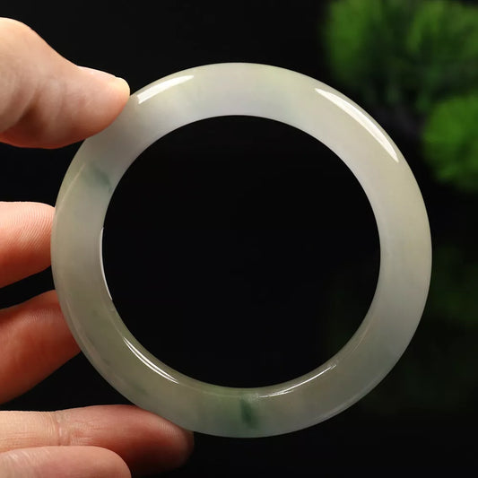 VINTAGE Small Jadeite Green/White Lavender Jade Bangle Size 55 mm Round Princess Cut L527 - JazzyJewelbyAmina 