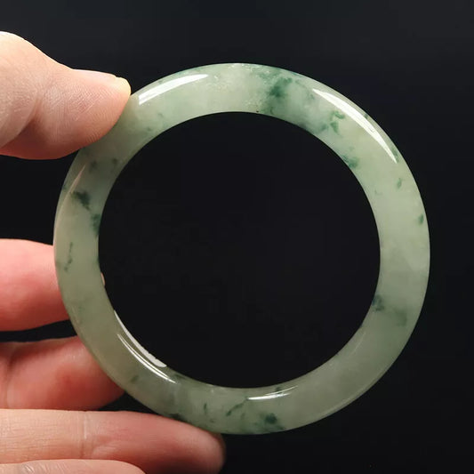 VINTAFE XS Jadeite Green Jade Bangle Size 54mm - Round Princess Cut - Flower Jade L317 - JazzyJewelbyAmina 