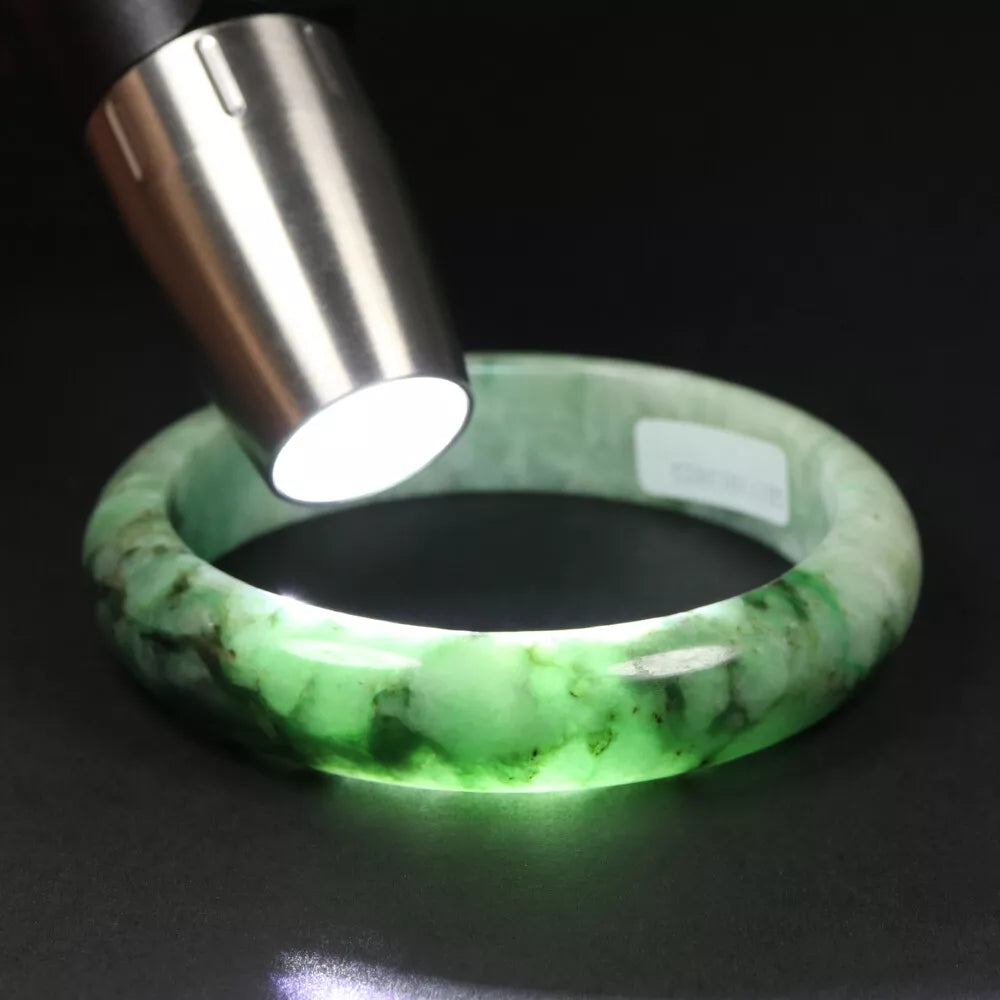 VINTAGE Large Jadeite Green Jade Bangle 60 mm Certified Grade A - L099 Fine Burma Jade! - JazzyJewelbyAmina 