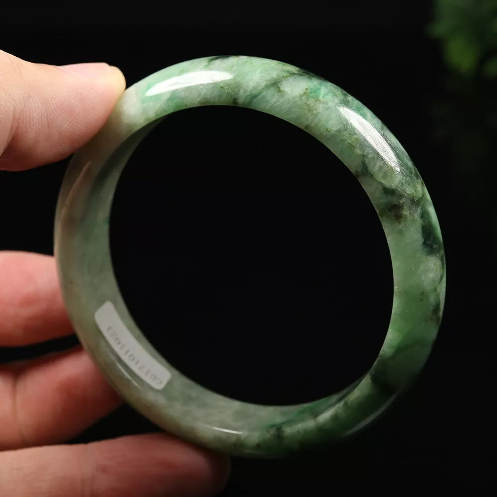 VINTAGE Large Jadeite Green Jade Bangle 60 mm Certified Grade A - L099 Fine Burma Jade! - JazzyJewelbyAmina 