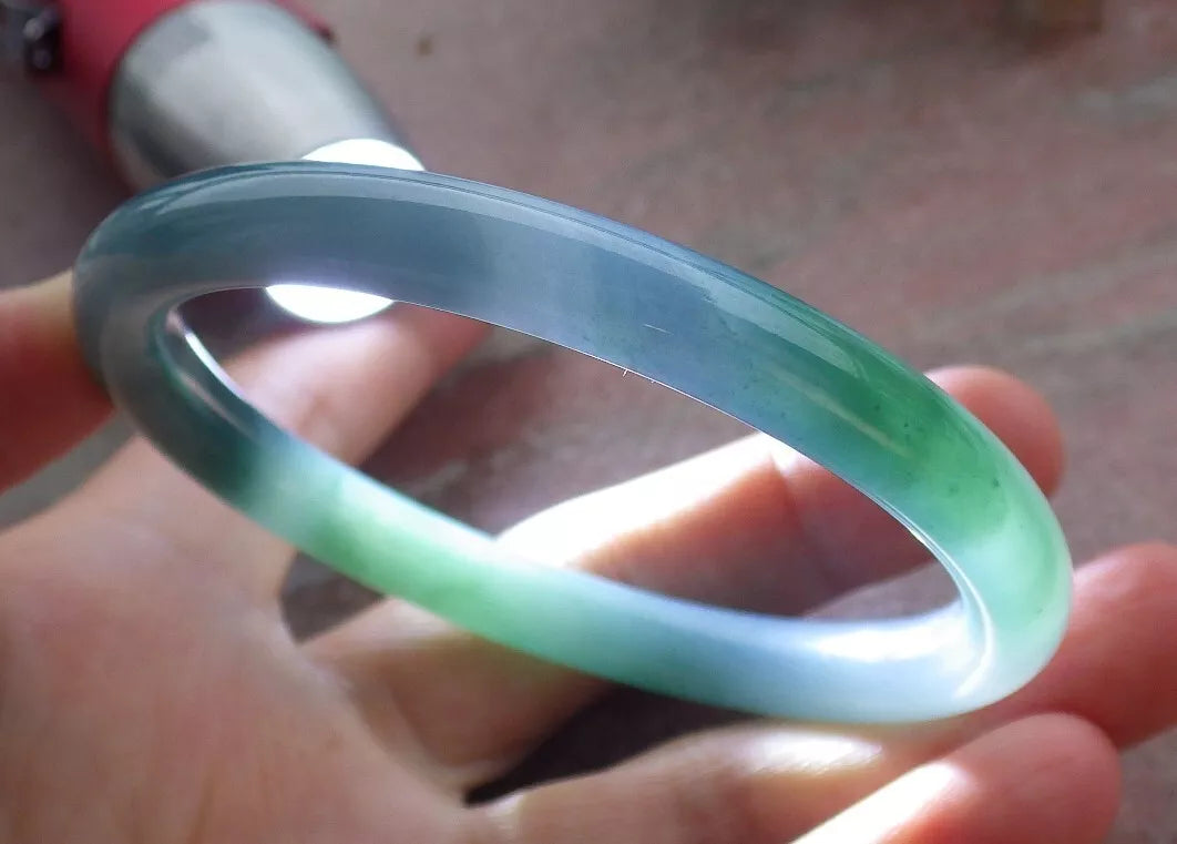VINTAGE Medium Jadeite green Bangle Round Princess Cut Size 58.6mm Certified GRADE A Jade L837 - JazzyJewelbyAmina 