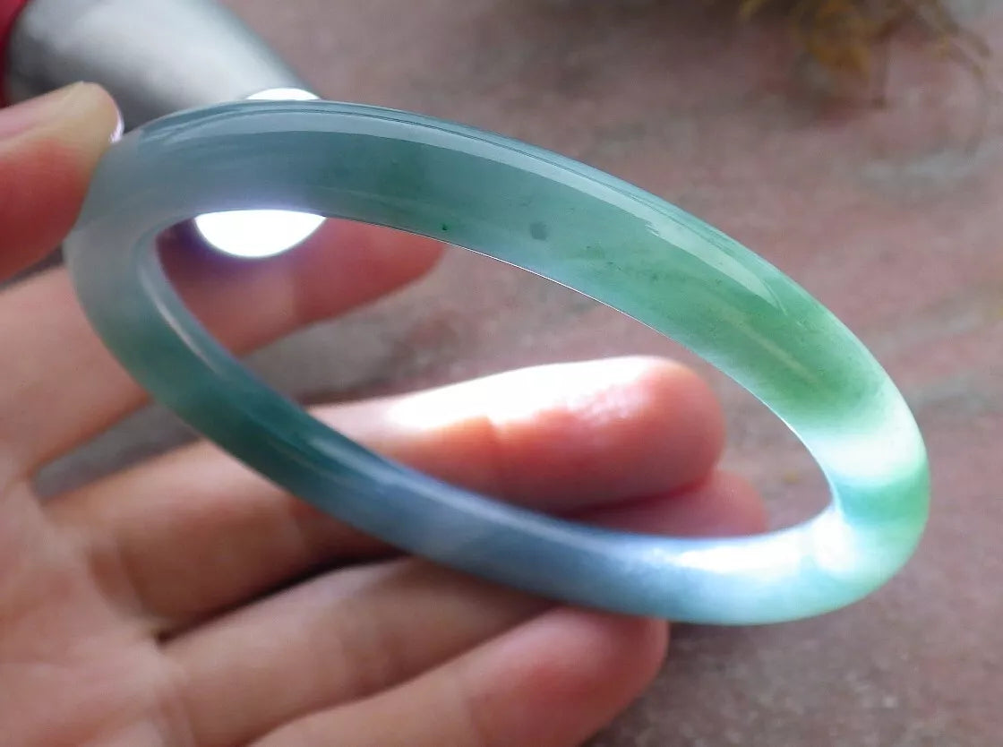 VINTAGE Medium Jadeite green Bangle Round Princess Cut Size 58.6mm Certified GRADE A Jade L837 - JazzyJewelbyAmina 