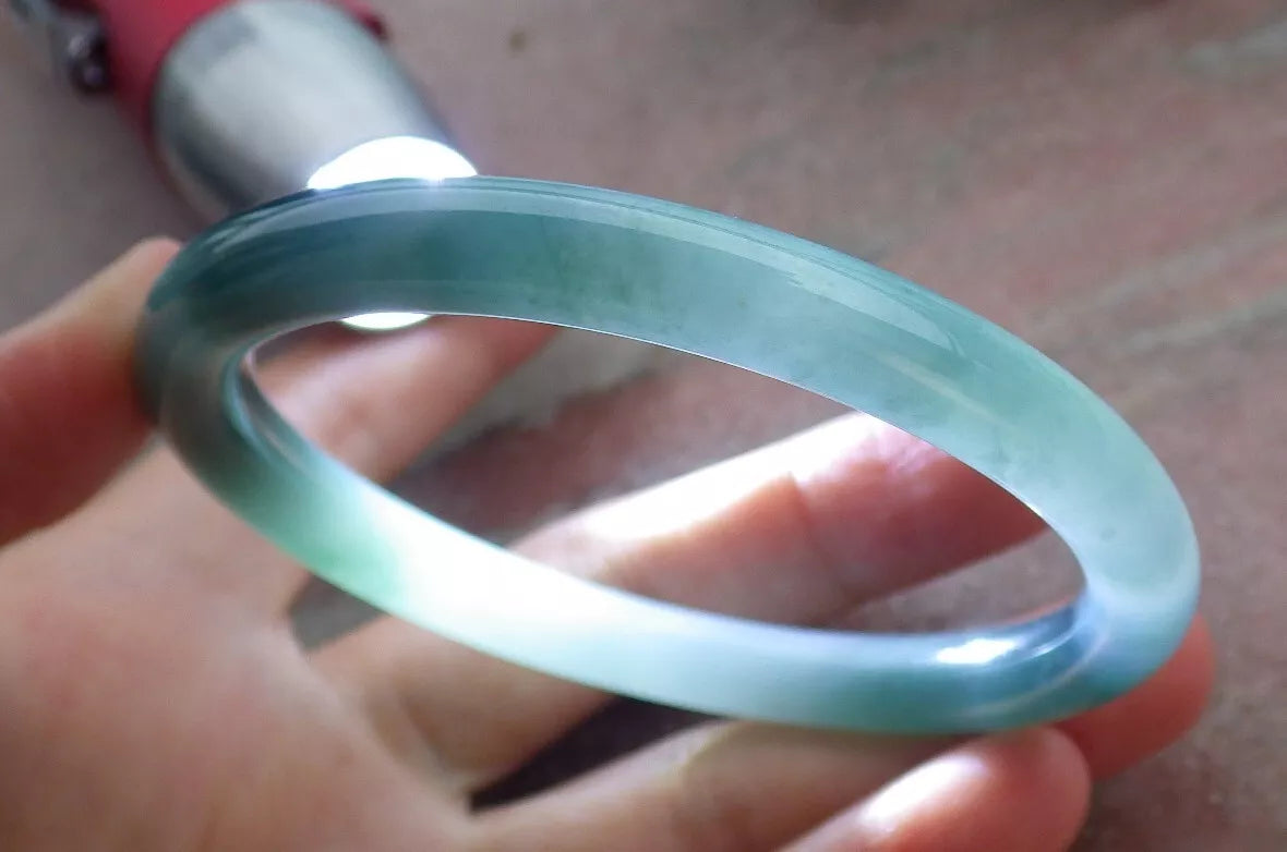 VINTAGE Medium Jadeite green Bangle Round Princess Cut Size 58.6mm Certified GRADE A Jade L837 - JazzyJewelbyAmina 