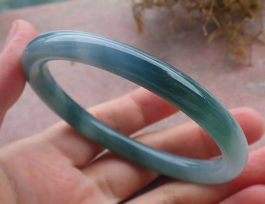 VINTAGE Medium Jadeite green Bangle Round Princess Cut Size 58.6mm Certified GRADE A Jade L837 - JazzyJewelbyAmina 