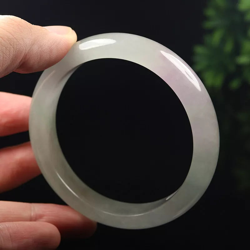 VINTAGE Large Jadeite Lavender/Pale Green Jade Bangle Size 62mm L125 - JazzyJewelbyAmina 