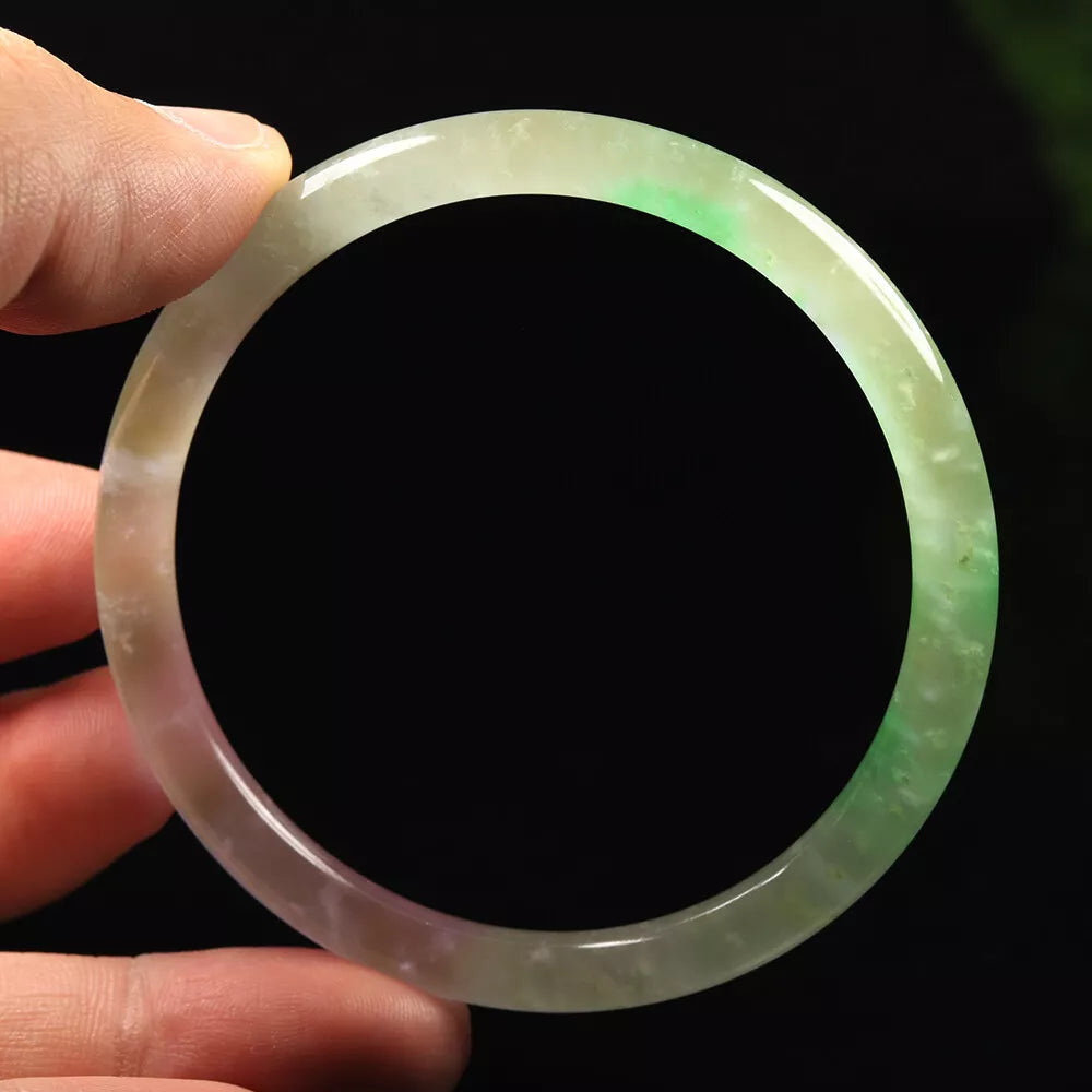 VINTAGE Large Jadeite Green/Lavender Jade Bangle size 60mm Round Princess Thin Cut - L035 - JazzyJewelbyAmina 