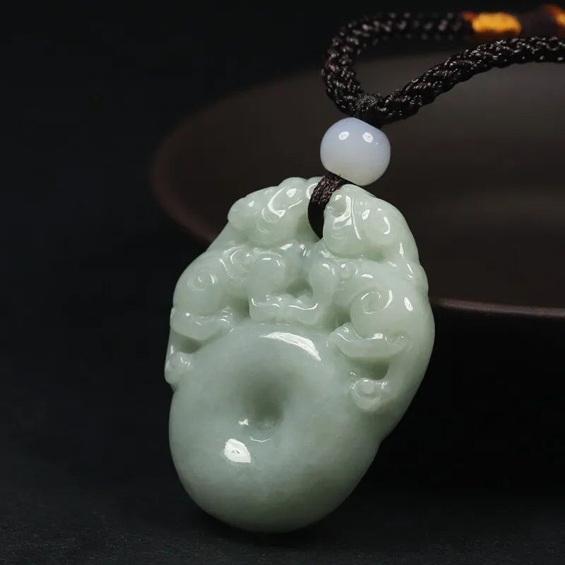 VINTAGE Handmade Jadeite Green (pale) Jade Pendant Dragon Lunar New Year - JazzyJewelbyAmina 