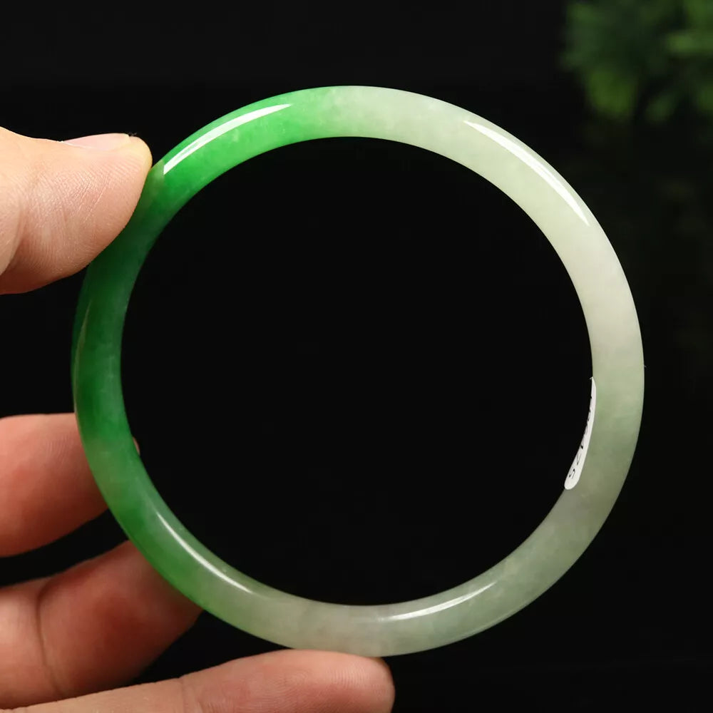 VINTAGE Large Jadeite Green/White Jade Bangle Size 62mm - Round Princess Thin Cut U475 - JazzyJewelbyAmina 