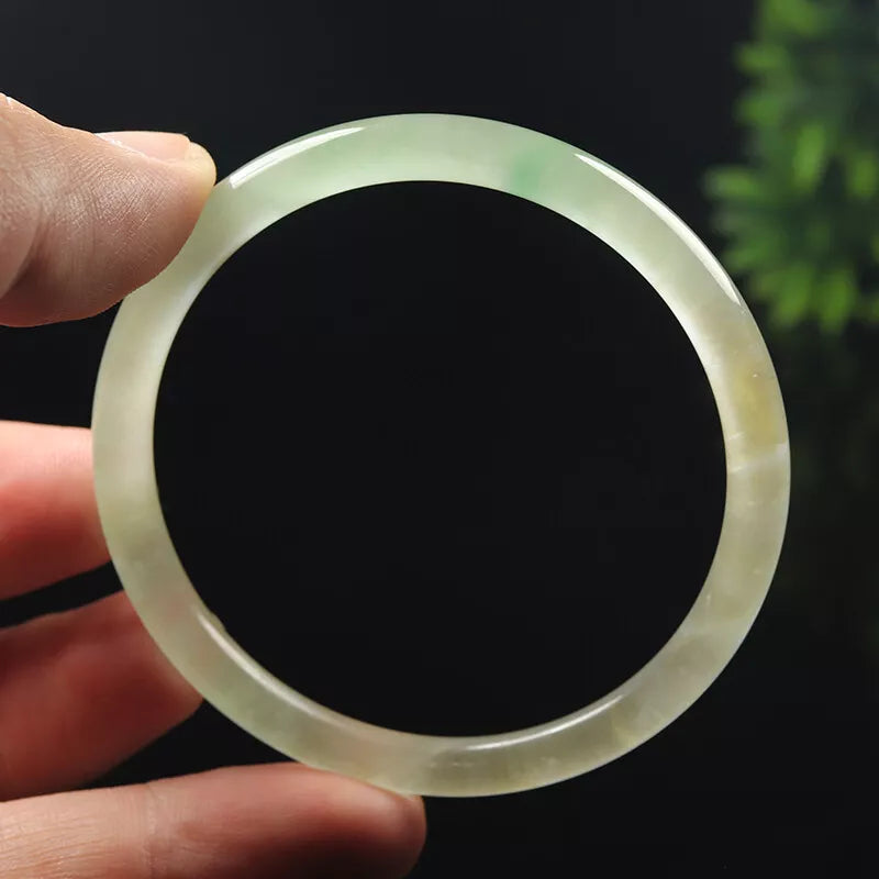 VINTAGE Medium Jadeite White Green Jade Bangle - Size 57mm A9923- Icy Jade! - JazzyJewelbyAmina 