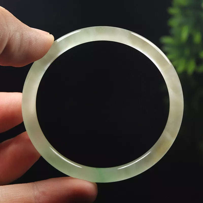 VINTAGE Medium Jadeite White Green Jade Bangle - Size 57mm A9923- Icy Jade! - JazzyJewelbyAmina 