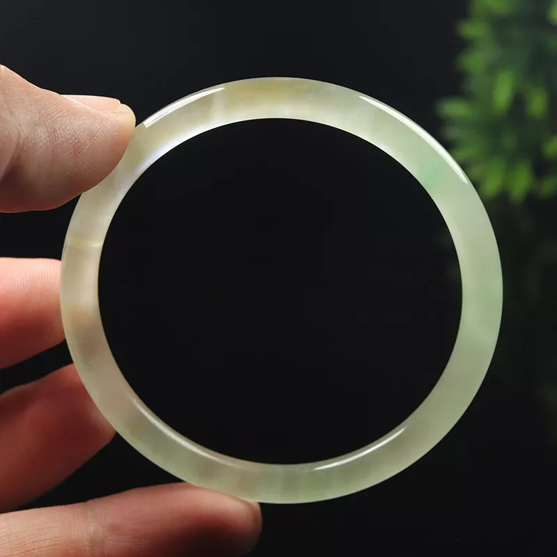 VINTAGE Medium Jadeite White Green Jade Bangle - Size 57mm A9923- Icy Jade! - JazzyJewelbyAmina 