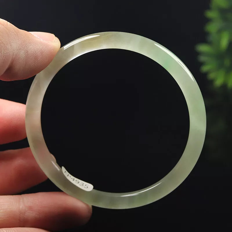 VINTAGE Medium Jadeite White Green Jade Bangle - Size 57mm A9923- Icy Jade! - JazzyJewelbyAmina 