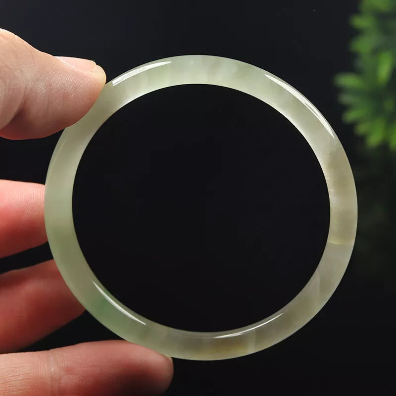 VINTAGE Medium Jadeite White Green Jade Bangle - Size 57mm A9923- Icy Jade! - JazzyJewelbyAmina 
