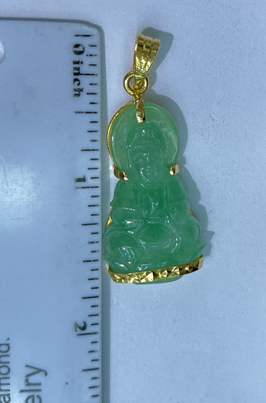Jade Guanyin 18K Solid Gold Buddha Pendant - JazzyJewelbyAmina 