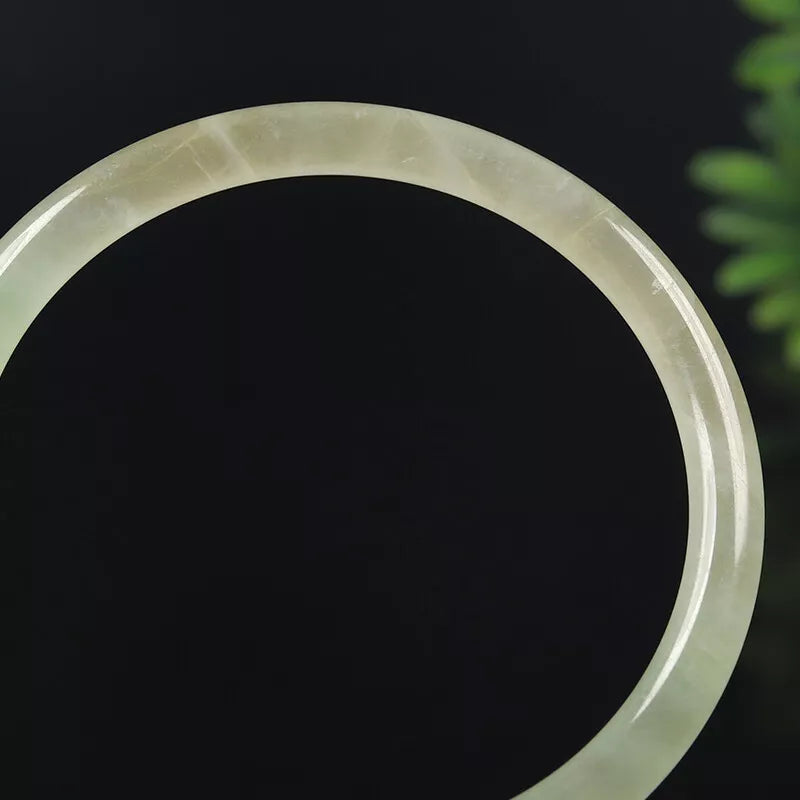 VINTAGE Medium Jadeite White Green Jade Bangle - Size 57mm A9923- Icy Jade! - JazzyJewelbyAmina 