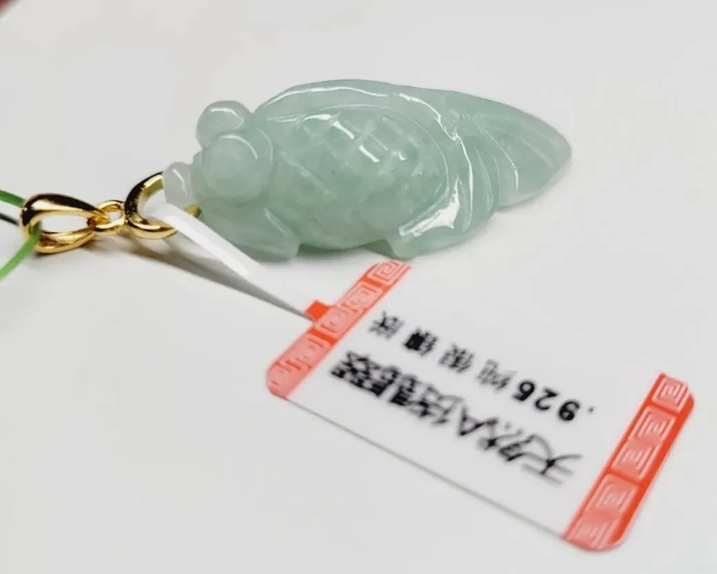 VINTAGE Jadeite Pale Green Jade Fish Pendant with Gold Over Sterling Silver Bale - JazzyJewelbyAmina 