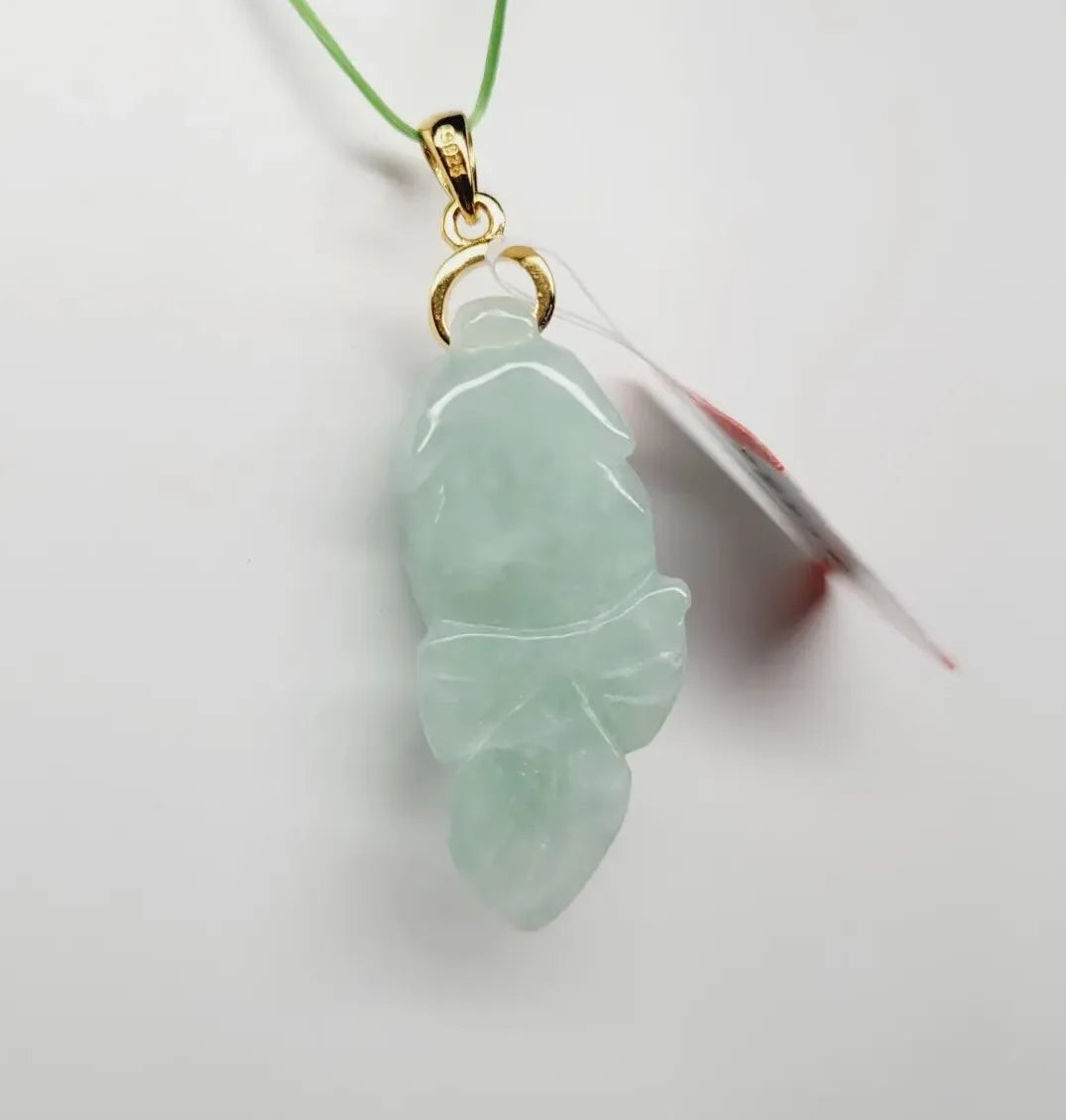VINTAGE Jadeite Pale Green Jade Fish Pendant with Gold Over Sterling Silver Bale - JazzyJewelbyAmina 