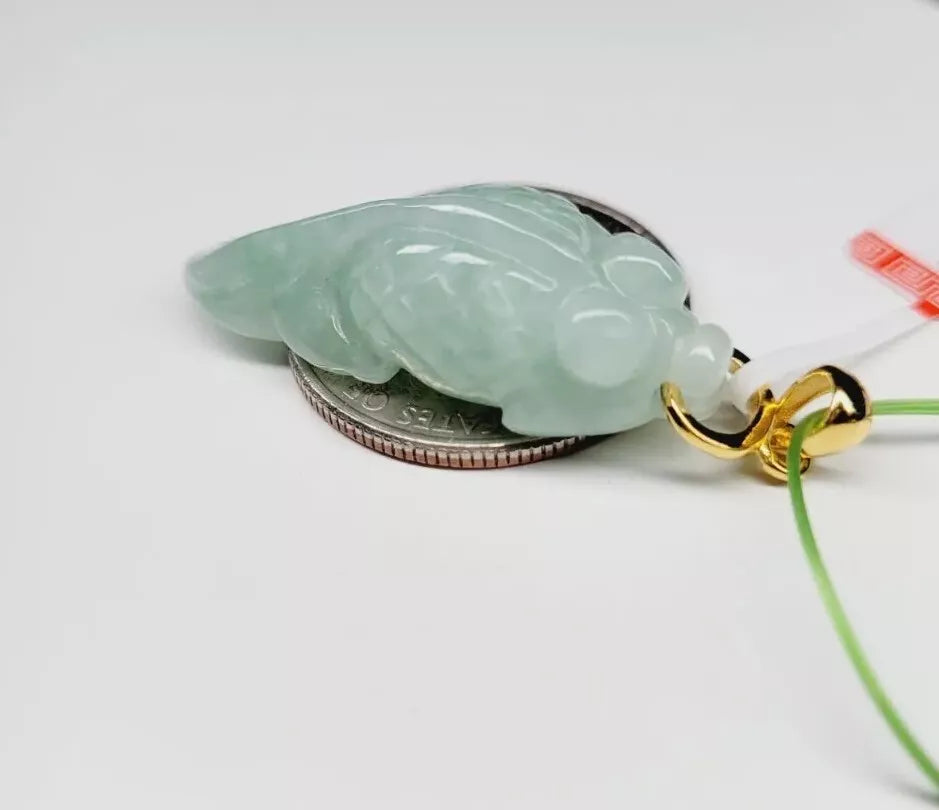 VINTAGE Jadeite Pale Green Jade Fish Pendant with Gold Over Sterling Silver Bale - JazzyJewelbyAmina 