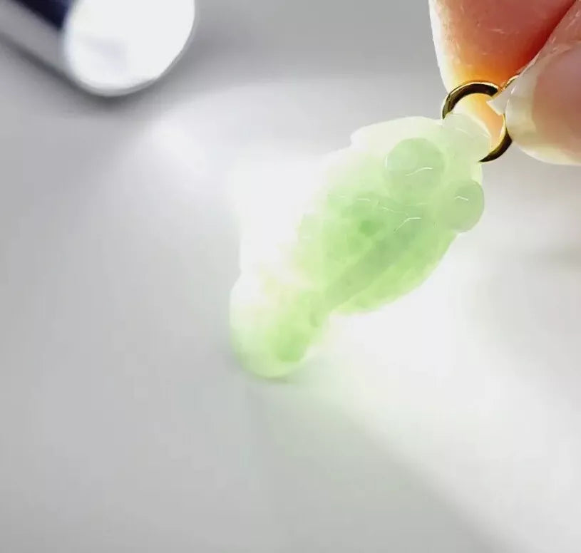 VINTAGE Jadeite Pale Green Jade Fish Pendant with Gold Over Sterling Silver Bale - JazzyJewelbyAmina 