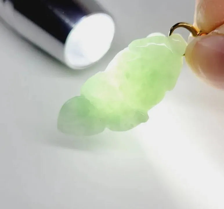 VINTAGE Jadeite Pale Green Jade Fish Pendant with Gold Over Sterling Silver Bale - JazzyJewelbyAmina 