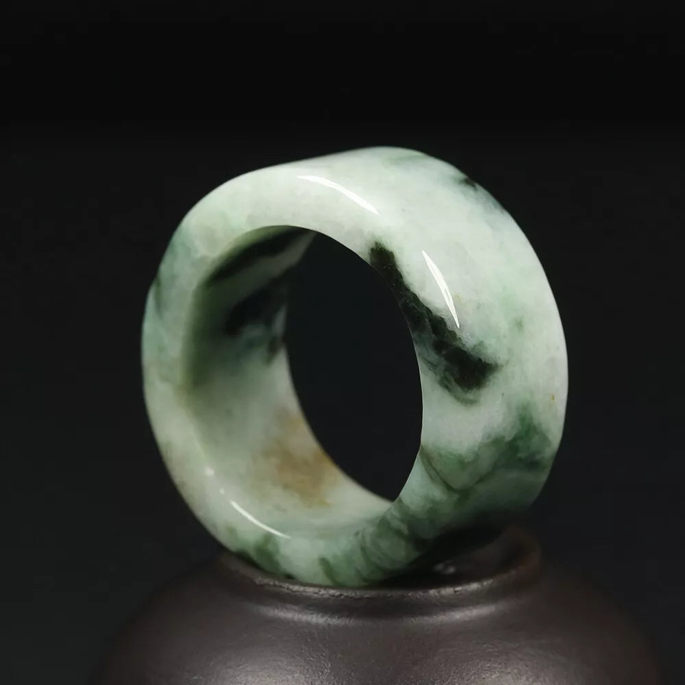 VINTAGE Marbled Green Jade Thumb Ring - Certified Grade A Jade -  Size 14 US - U795 - JazzyJewelbyAmina 