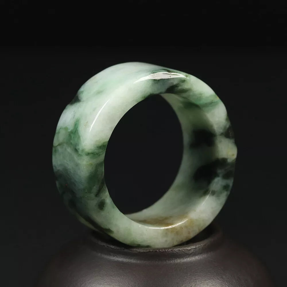 VINTAGE Marbled Green Jade Thumb Ring - Certified Grade A Jade -  Size 14 US - U795 - JazzyJewelbyAmina 
