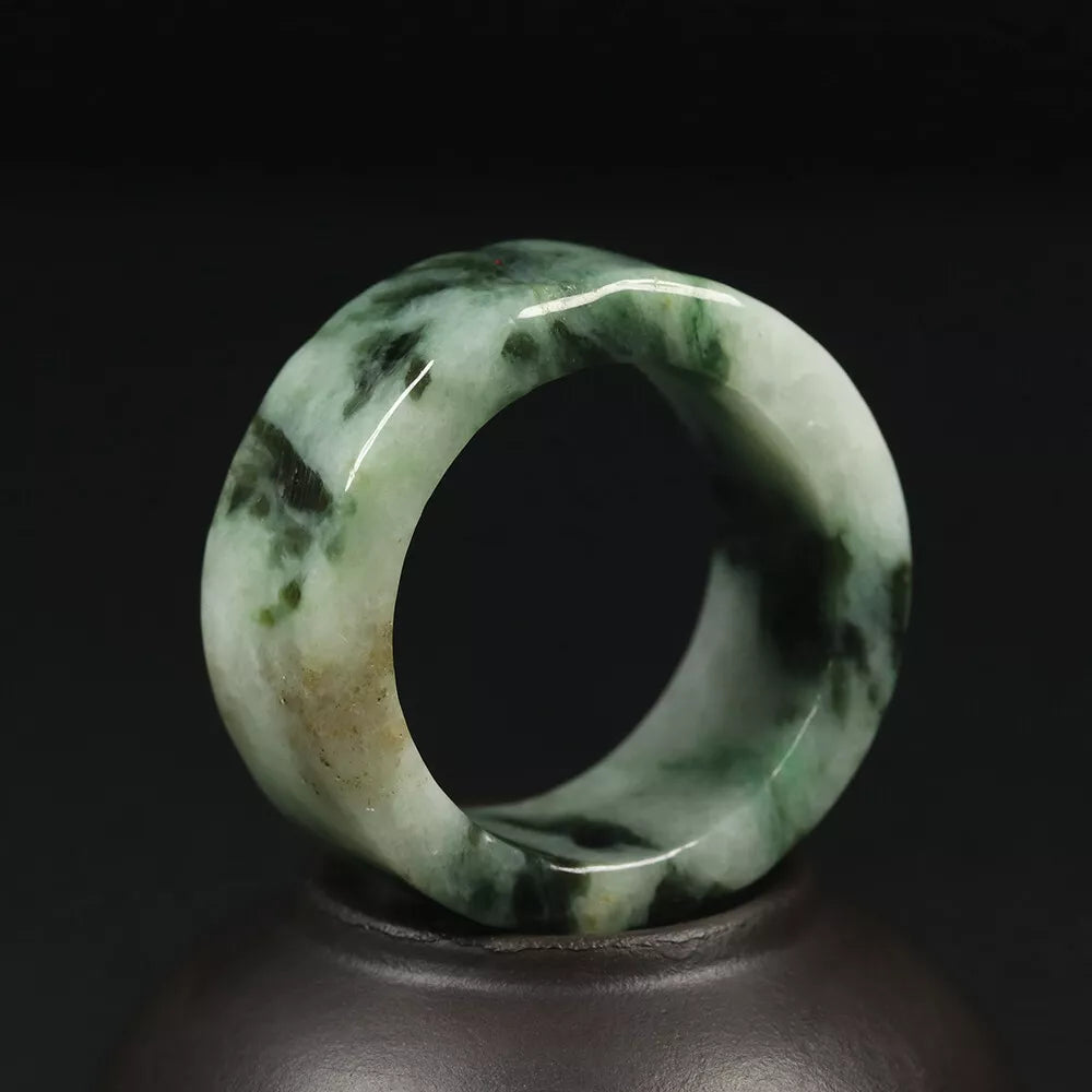 VINTAGE Marbled Green Jade Thumb Ring - Certified Grade A Jade -  Size 14 US - U795 - JazzyJewelbyAmina 