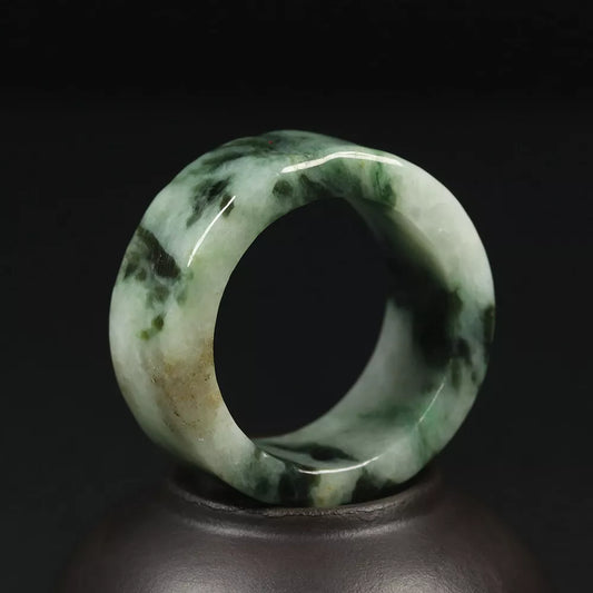 VINTAGE Marbled Green Jade Thumb Ring - Certified Grade A Jade -  Size 14 US - U795 - JazzyJewelbyAmina 