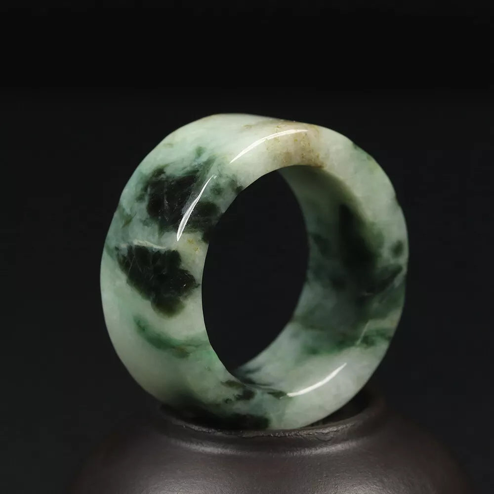 VINTAGE Marbled Green Jade Thumb Ring - Certified Grade A Jade -  Size 14 US - U795 - JazzyJewelbyAmina 