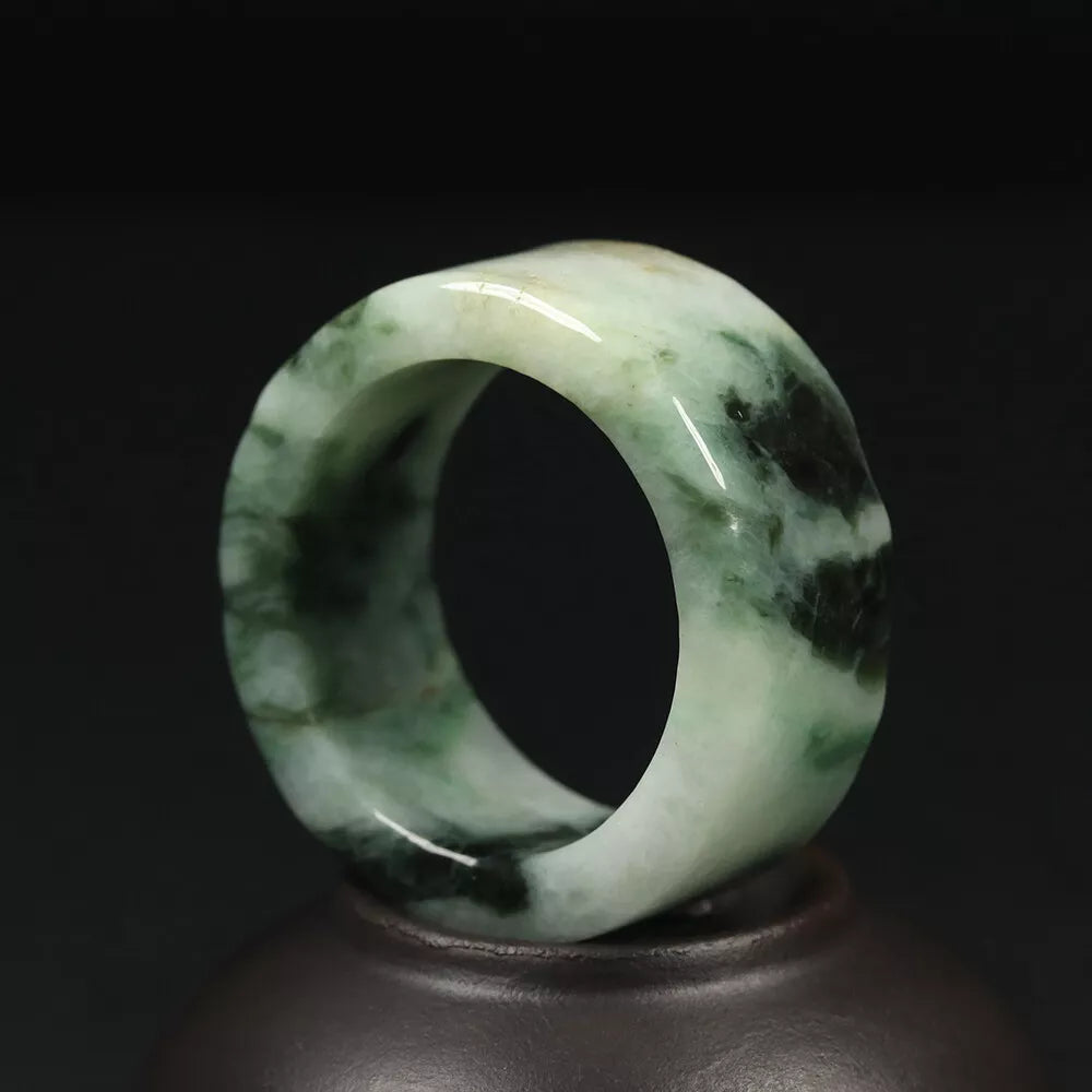 VINTAGE Marbled Green Jade Thumb Ring - Certified Grade A Jade -  Size 14 US - U795 - JazzyJewelbyAmina 