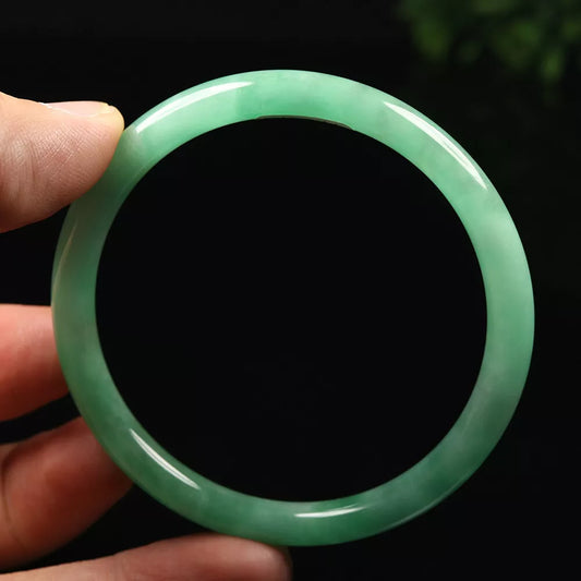 VINTAGE Large Jadeite Green Jade Bangle Size 60mm Round Princess Thin Cut - Stackable U801 - JazzyJewelbyAmina 