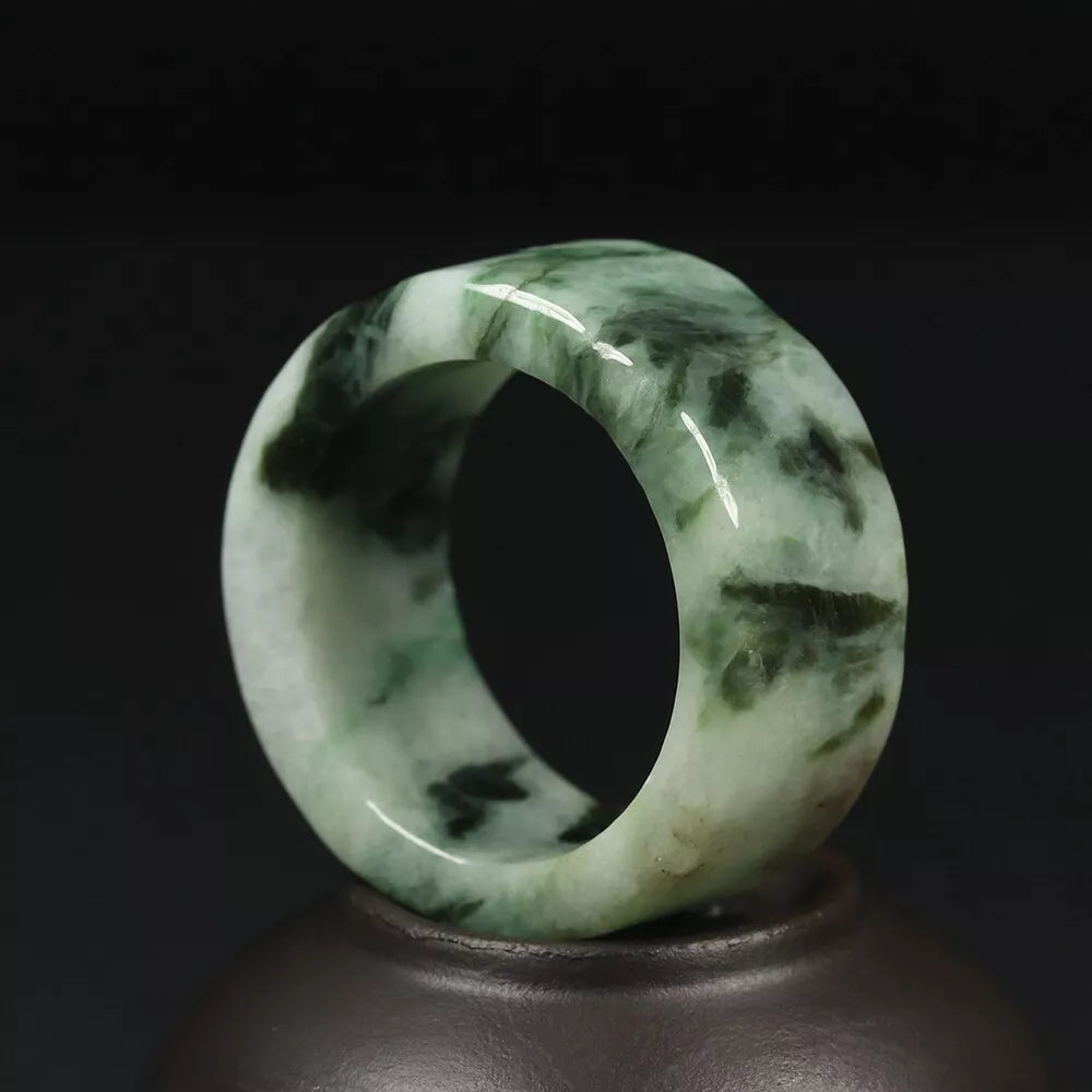 VINTAGE Marbled Green Jade Thumb Ring - Certified Grade A Jade -  Size 14 US - U795 - JazzyJewelbyAmina 
