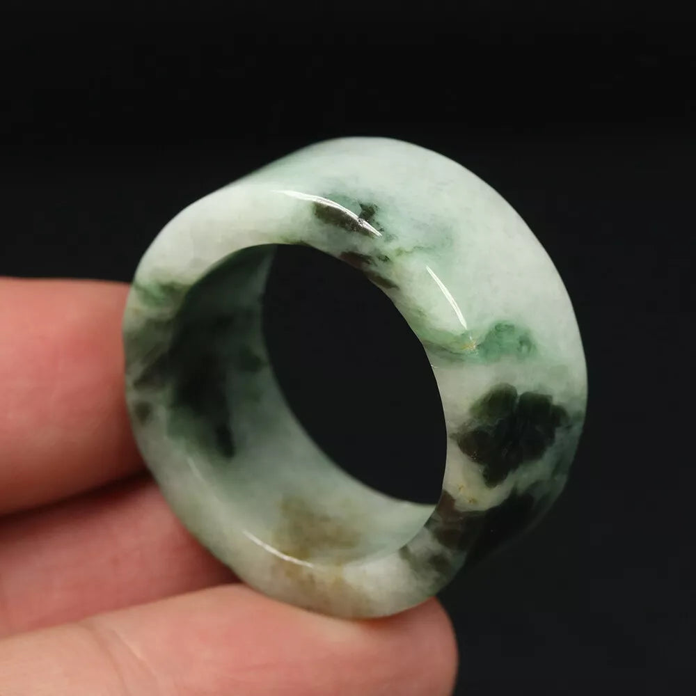 VINTAGE Marbled Green Jade Thumb Ring - Certified Grade A Jade -  Size 14 US - U795 - JazzyJewelbyAmina 