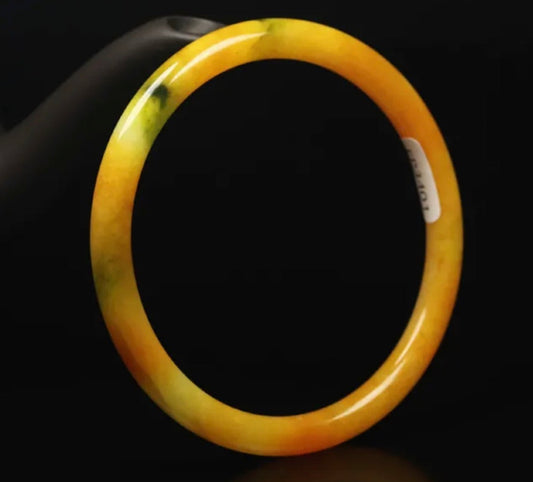 VINTAGE Medium Jadeite Yellow Jade Bangle from Thailand Size 58mm S855 - JazzyJewelbyAmina 