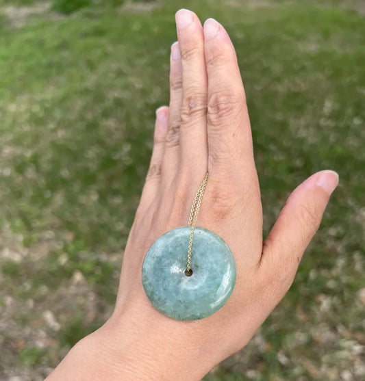 VINTAGE Jadeite Green Jade Pi Pendant w/ Chain - JazzyJewelbyAmina 