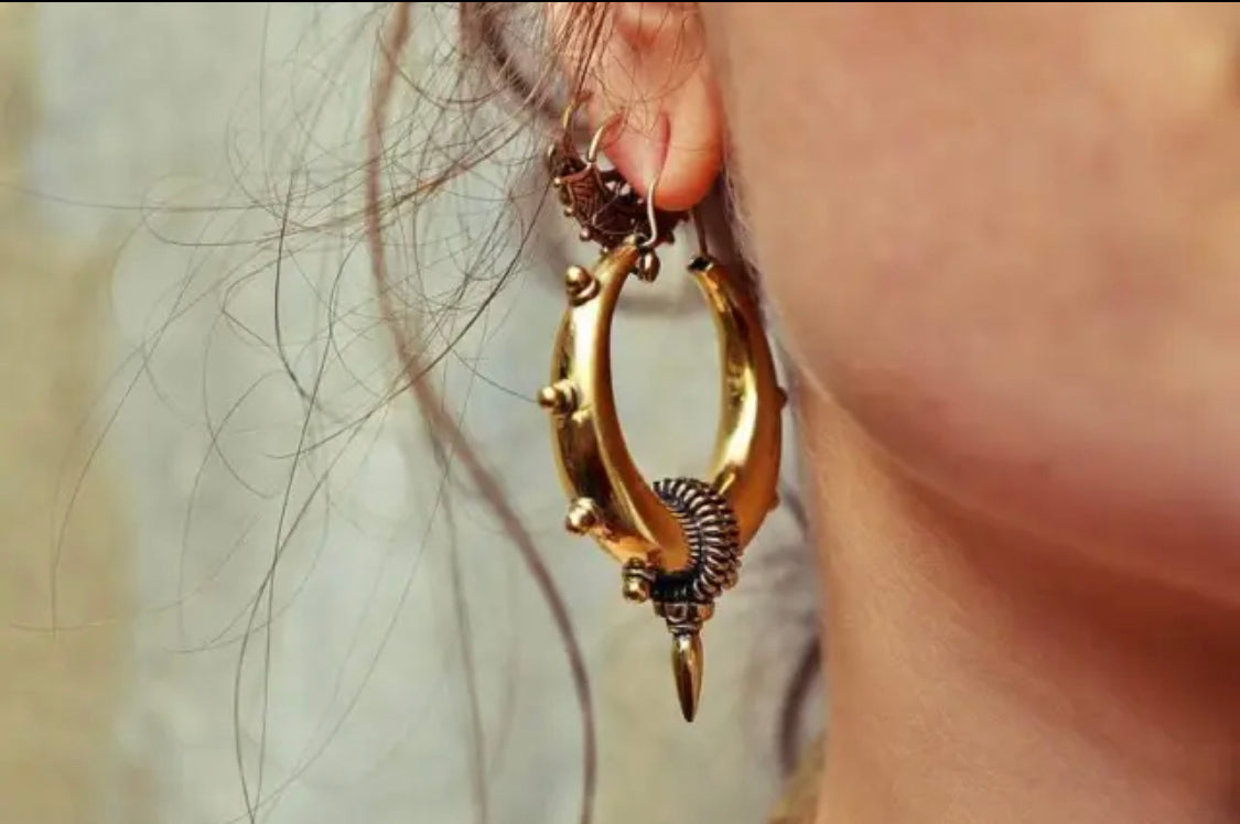 Brass Boho Earrings - Crescent Shaped Hoops - JazzyJewelbyAmina 