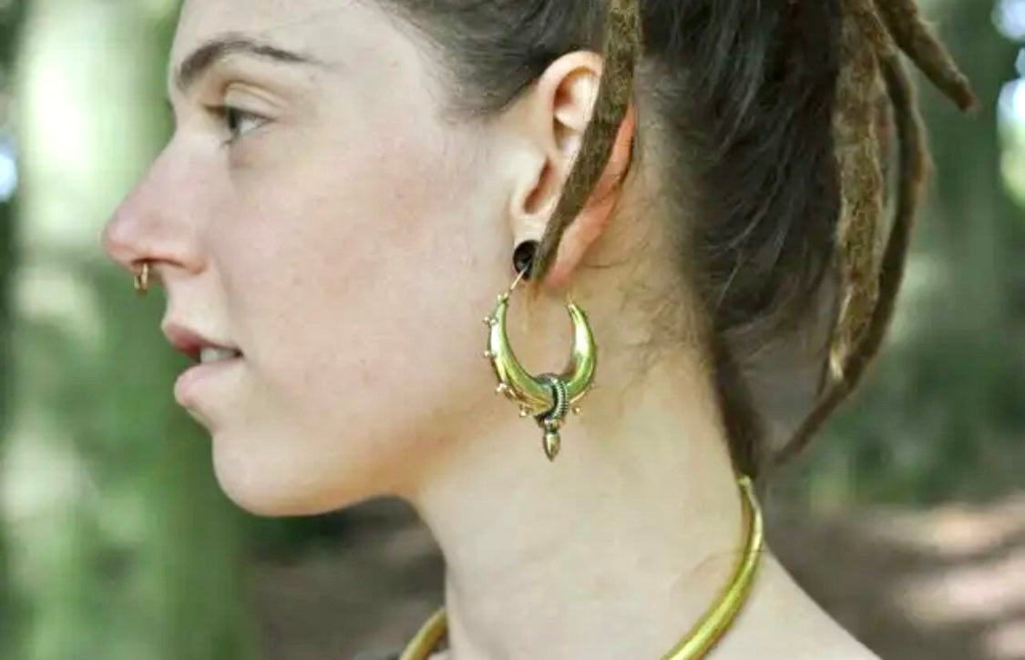 Brass Boho Earrings - Crescent Shaped Hoops - JazzyJewelbyAmina 